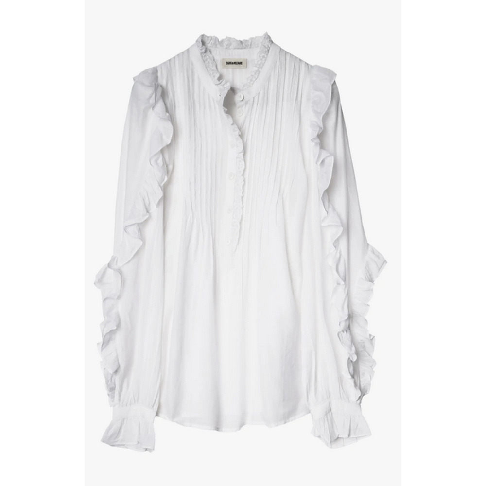 Zadig & Voltaire Women Timmy Tomboy Pleated Ruffled Top White Size XS - Picture 5 of 5